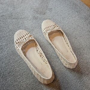 Zara Cream Woven Loafers for Women